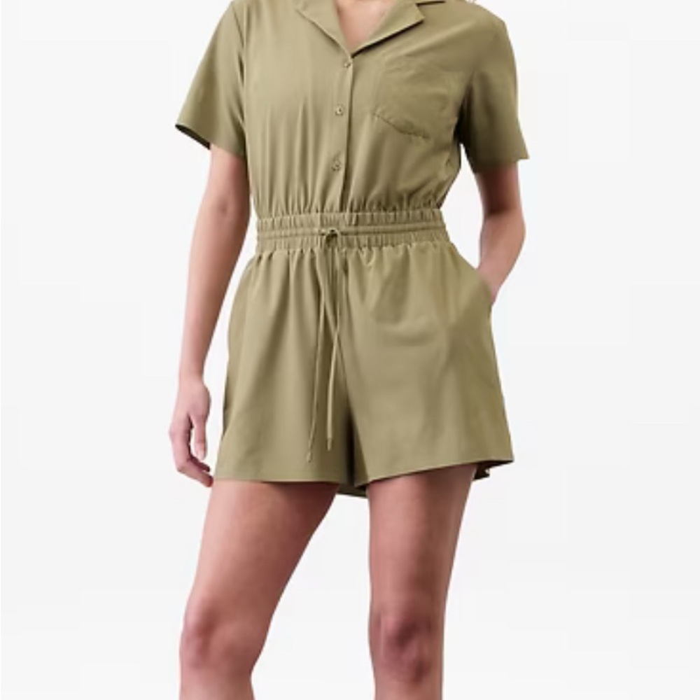 Athleta Olive Green Short Sleeve Romper
